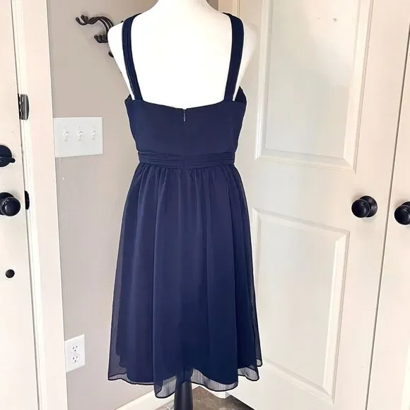 J.Crew Dark Navy Chiffon Dress – Style 56002 – Size 10 - Picture 3 of 14
